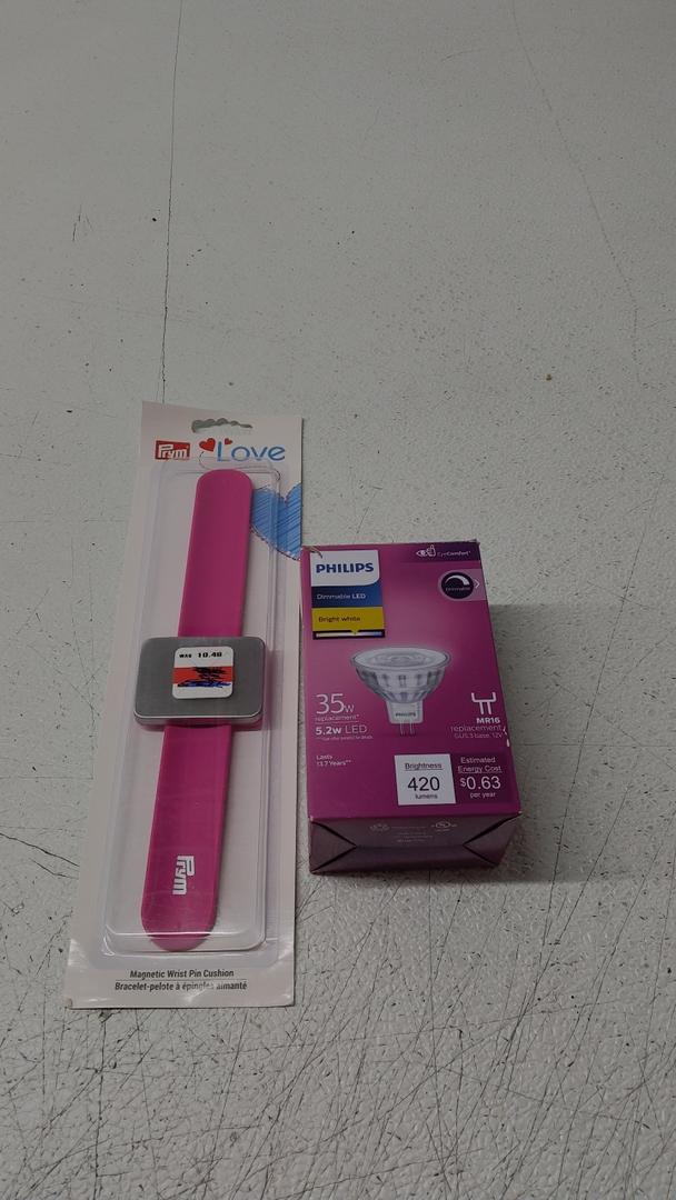 Prym Love Magnetic Wrist Pin Cushion & Philips 35W Equivalent 5.2W LED Light Bulb (Bright White)