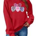 FAYALEQ Valentines Sweatshirt Women Love Heart Graphic Long Sleeve Shirt Cute Valentine's Day Pullover Top Large Red
