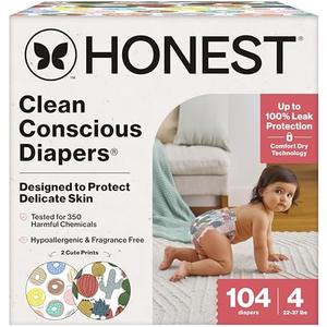 The Honest Company Daytime Daytime Diapers, Donut Grow Up, Size 4, 104ct | Baby Diapers, Size 4 (22-37 Lbs), . Hypoallergenic, Fragrance-Free, Up To 100% Leak Protection, Plant-Based.