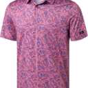 Obla Mens Golf Polo Shirts Short Sleeve Dry Fit Performance Moisture Wicking Casual Print Collared Golf Shirts for Men (L)
