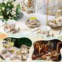 Zhehao Porcelain Tea Set with Metal Holder and Spoon Adult Ceramic Tea Set European Flower Painting Teapot Cup Saucer Spoon for Women Mom Gift, Large Version(Elegant Style,20 Pcs)