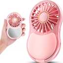 FrSara Portable Handheld Fan, 3-Speed Mini Pocket Lash Fan with Makeup Mirror & LED, USB-C 2000mAH Rechargeable Personal Cooler with stand for Home, Office, Outdoor, Ideal for Women, Pink