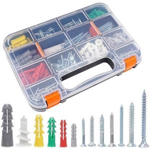 Haespot 370-Piece Multi-Functional Drywall Anchor and Screw Kit, 6 Different Size Anchor with Wood Screws, Durable Plastic Anchors, Easy-Install, Self-Tapping Screws