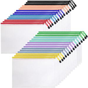 30 Pcs Mesh Zipper Pouch Bags, A4 Size Waterproof File Bags, with 10 Colors, for Organizing Office Supplies, Board Games, Puzzles, and Classroom Organization, Assorted Letter Size Zipper Pouches