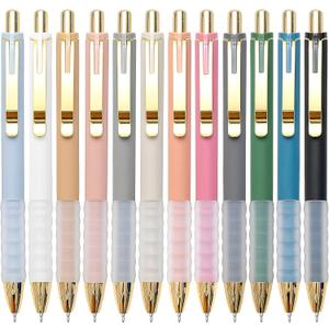 Linbsunne Ballpoint Pens Black Medium Point 1mm Pen with Super Soft Grip Ball Point Pen for Men Women Retractable Pens (gold-12 pcs)