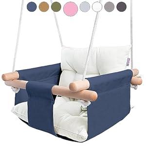 CaTeam - Canvas Baby Swing, Wooden Hanging Swing Seat Chair with Safety Belt, Durable Baby Swing Chair, Outdoor and Indoor Swing for Kids, Mounting Hardware Included