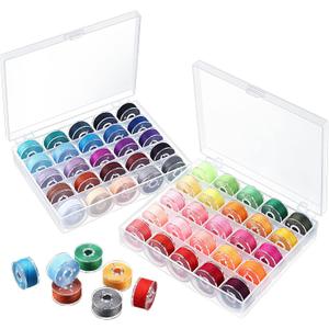 Outus Assorted Colors 50 Pieces Prewound Thread Bobbins with Bobbins Box for Compatible with Brother Sewing Machine Emergency and Travel, DIY and Home