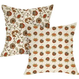 Vintage Floral Decorative Throw Pillow Covers 18 x 18 Set of 2, Retro Flower Pastoral Porch Outdoor Home Decor, Farmhouse Sofa Couch Cushion Case Housewarming Gift