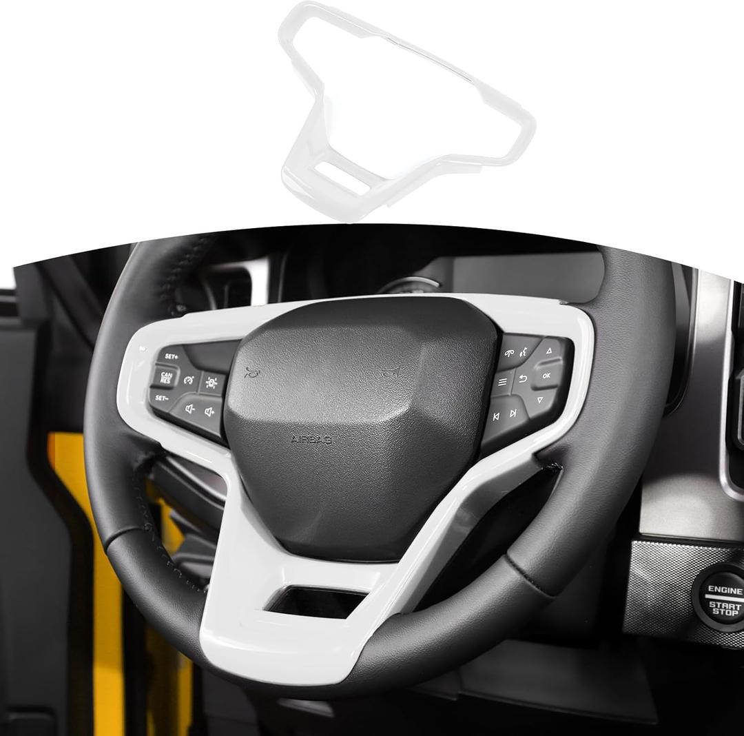 for Bronco White Interior Accessories for Ford Bronco 2021 up Steering Wheel Panel Trim (Not fit Sport)