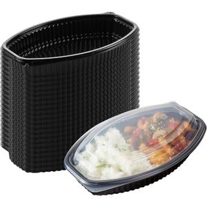 RW Base 21 Ounce Meal Prep Containers, 50 Microwavable To Go Containers With Lids - Disposable, Freezable, Black Plastic Oval Food Containers, Pack Hot And Cold Food, For Takeaway - Restaurantware