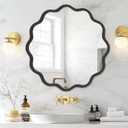 PROHOMEWARE Black Round Mirror 24 Inch Wavy Bathroom Vanity Mirror Black Frame Modern Wall Mirror Decorative Wall-Mounte Anti-Rust, Tempered Glass