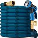 50FT Garden Hose, Lightweight Flexible Water Hose, 5/8" Kink Free Leak Proof Hose, Heavy Duty 96-Layer Woven with 3/4" Brass Fittings, 10 Function Nozzle for Yard Lawn Outdoor Car Wash(BlueBlack)