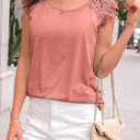 AUTOMET Womens Tops Casual Dressy Lace Summer Tee 2026 Cap Sleeve T Shirts Cute Basic Trendy Fashion Spring Outfits (Pink, XL)