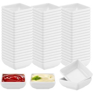 60 Pcs Melamine Dipping Bowls Bulk, 3 Oz White Mini Soy Sauce Dish Thickened Condiment Dipping Cups for Restaurant, Kitchen, Party, Catering, Camping, BBQ