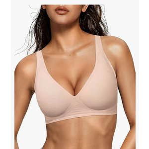 OEAK Women's Deep V Bras Wireless Comfortable Bra Supportive No Underwire Bras Tshirt Push Up Bralettes Plunge Seamless Bra, Size L