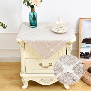 NEWISHER Farmhouse Embroidered Plaid Tablecloth Lattice Fabric Bedside Table Cloth Rustic Checkered Brown Small Square End Table Cover Nightstand Tables Tabletop Home Decor 24 x 24 inch