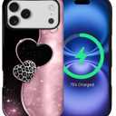 Case Compatible with iPhone 17 Pro Max [Compatible with MagSafe] Hybrid 2-Layer Hard Shell Protection Case, Shockproof Protective Magnetic Cover for 17 Pro Max, Pink Glittering Star Heart