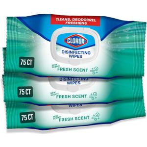 Clorox Disinfecting Wipes Flex Pack, Bleach Free, Fresh Scent, 75 Count, Pack of 3 (Pack May Vary)