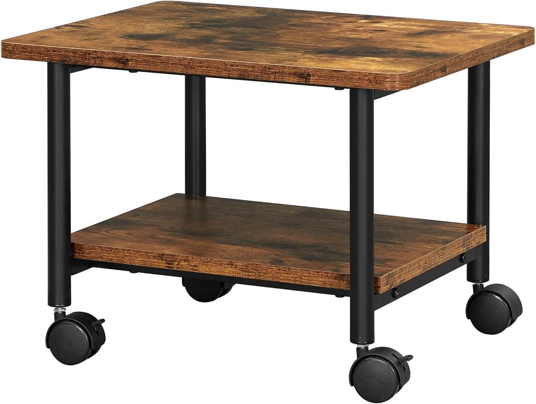VASAGLE Printer Stand with Locking Wheels, 2-Tier Shelf, Industrial Under Desk Heavy-Duty Mobile Cart for Home Office, Rustic Brown and Black UOPS002B01 (Rustic Brown + Black)