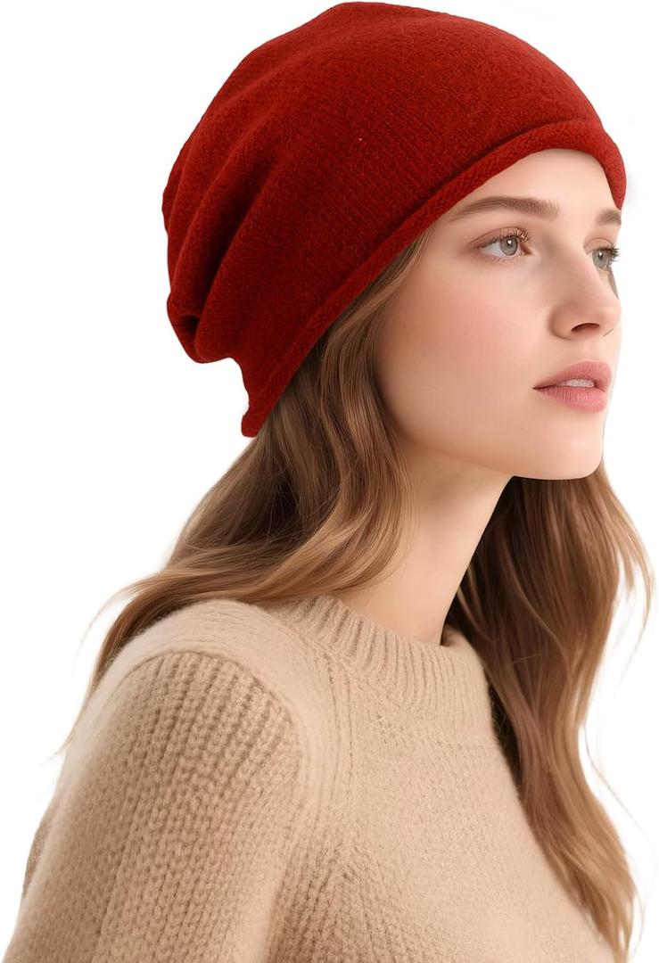 DOCILA Womens Slouchy Red Beanie Mens Warm Chunky Winter Knit Skull Cap Stretchable Skiing Snow Stocking Hat Valentine Gift