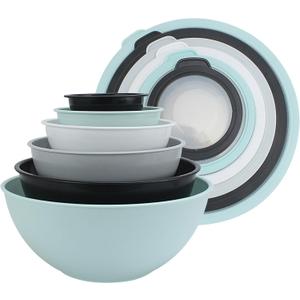COOK WITH COLOR Mixing Bowls with TPR Lids - 12 Piece Plastic Nesting Bowls Set includes 6 Prep Bowls and 6 Lids, Microwave Safe Mixing Bowl Set (Mint)