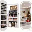 LVSOMT LED Mirror Jewelry Cabinet, Wall/Door Mount Jewelry Mirror Organizer, Rounded Full Length Mirror with Storage, Lockable Jewelry Armoire, 16" Wide, Foldable Shelf, Interior Mirror, White