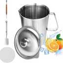 Large Stainless Steel Pitcher with Lid, 8.5 Cup Milk Frothing Jug with Handle70 oz Metal Measuring Cup2 L Water Pitcher for Espresso Machines, Latte Art, Iced Tea, Hot and Cold Water (70 oz, A)