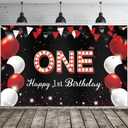 JOYKY Happy 1st Birthday Banner, Red & Black Party Decorations for Boys & Girls, One Year Old Birthday Supplies Backdrop Decor, 5.9 X 3.8 Fts