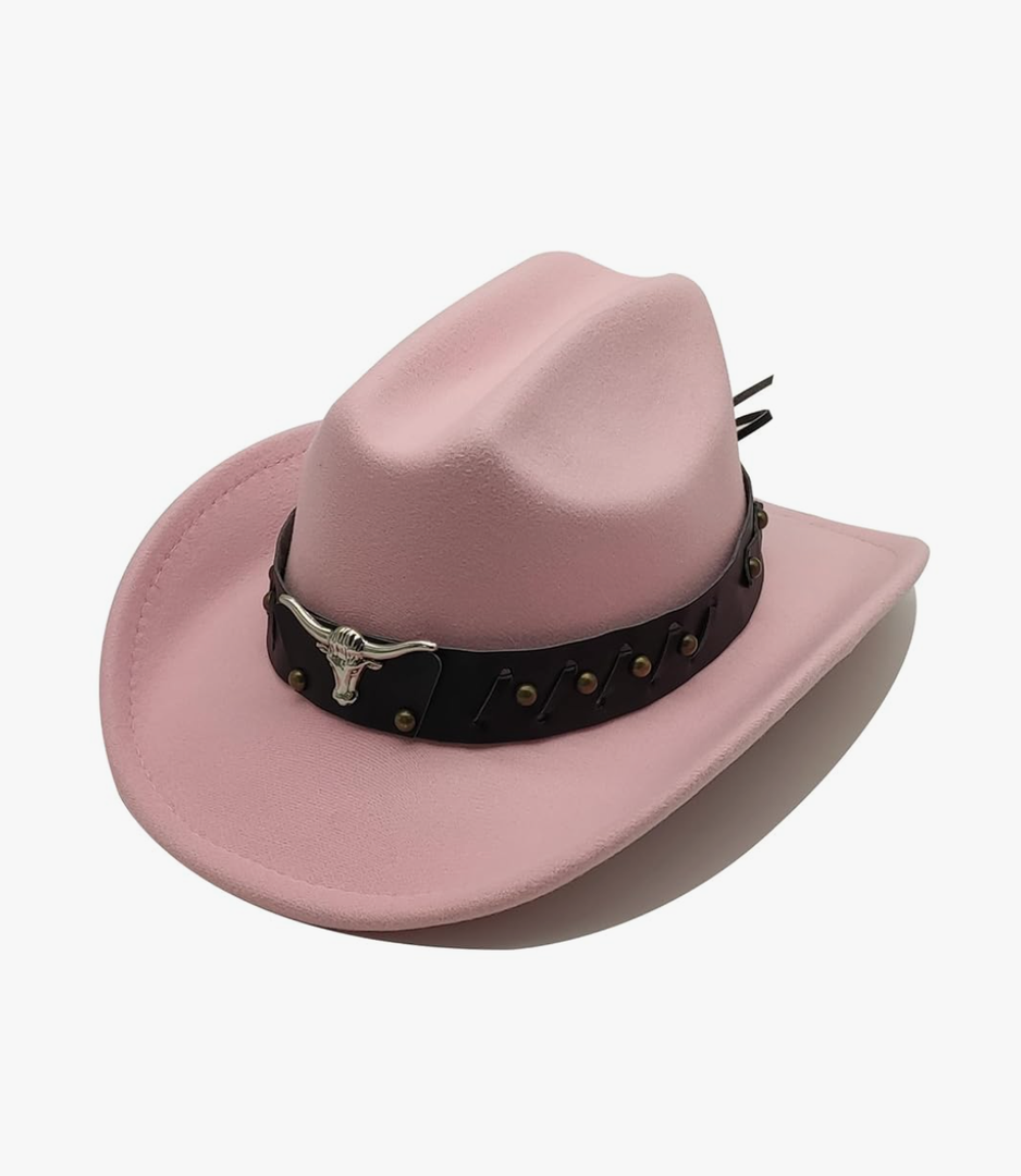 Kids Cowboy Hat for Girls Boys Western Cowgirl Hat with Buckle Belt Unisex Wide Brim Fedora Hat Dress Up Costume