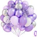 60pcs Purple and Silver Balloons 12inch with Pearl Purple White Metallic Silver Confetti Balloons for Wedding Bridal Baby Shower Birthday Party Decorations (Pastel Purple Sliver)