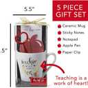 VOTUM Teacher Appreciation Gift for Women or Men - Bundle Includes Mug, Writing Pad, Apple-Shaped Pen and Sticky Notes, Jumbo Gold Paper Clip - Heart Coffee Cup - Teacher Appreciation Week Thank You