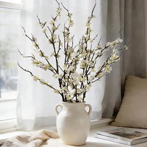 LESING 4pcs Cherry Blossom Flowers Artificial, Fake Silk Cherry Blossom Branches Tall Peach Blossom Flower Stems Arrangement for Wedding Home Office Party Decoration (White -2)