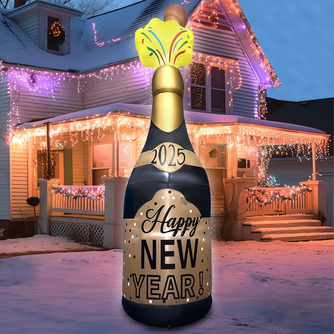 9FT Gaint Inflatables New Year's Eve Champagne Bottle Decorations Built-in LED Lighted Blow Up Decoration Home Yard Outdoor Indoor Garden Lawn Decor