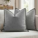 Pack of 2 Thick Textured Couch Throw Pillow Covers, Grey Decorative Pillow Covers 20x20, Neutral Linen Cushion Cases for Sofa Bed Living Room Modern Farmhouse Home Decor, No Filling