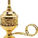 Solid Brass Color Incense Burner with Cross Lid - 6 Inch Charcoal Censer for Catholic Church, Home Altar - Thurible for Frankincense, Resin, Bakhoor