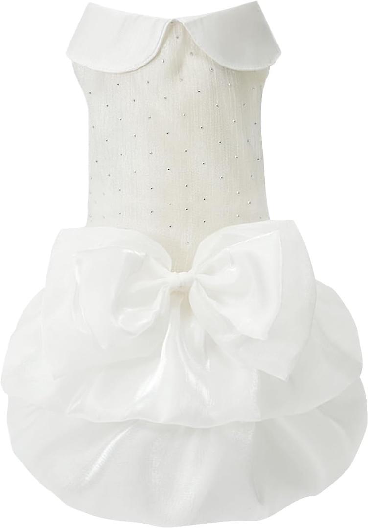 Dog Dress,Pet Wedding Dress Princess Formal Tutu Skirt with Bowknot,Puppy Birthday Party Outfit Apparel Girl for Small Dogs Cats (White, Small(6-8lb))