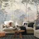 Toolhom Hazy Forest Wall Mural, Abstract Nature Landscape Wallpaper, Background Wall Decoration Patterns, 127" x 77"（Non-self-Adhesive）