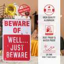Alotpower Halloween Decorations Metal Tin Sign for Outdoor Yard, Garage Wall, Rustic Vintage Beware of Well Just Beware, 7.8x11.8in