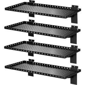 4 Pack Slatwall Shelves, Heavy Duty Metal Slat Wall Shelf for Retail, Garage, Home Storage, 80 lbs Load Capacity, Universal Slatwall Accessories(10 x 24 Inch-4, Black)