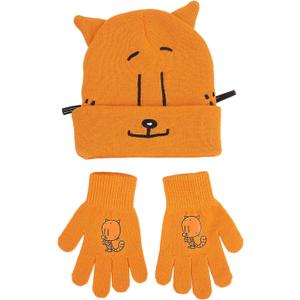 Dog Man Petey the Cat Youth Cuffed Beanie & Knit Gloves Cold Weather Set with 3D Ears & Whiskers