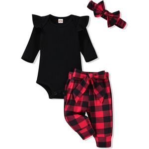 Aalizzwell Preemie Newborn Infant Baby Girls Clothes Ribbed Romper Bodysuit Pants Set Fall Winter Outfits (6-12 Months)
