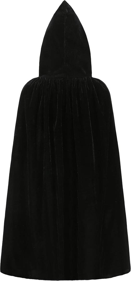 Kids Hooded Velvet Cloak Robe Halloween Cosutme Cape Fancy Cosplay Costumes 3 to 16 Years (M/age 5-7, Black)