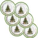 6 Pcs Christmas Melamine Plates Dinner Salad Plates Xmas Tree Dinnerware Xmas Wreath Dishes Holiday Tableware for Dessert Salad Appetizer Birthday Party (Christmas Tree,8 Inches)