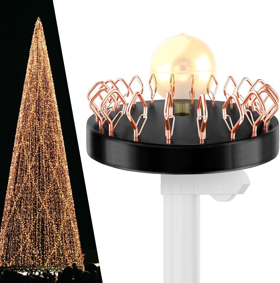 2 x Christmas Tree Flag Pole Mega Topper Light Hook, Prelit Aritificial Xmas Tree Flagpole Ball Topper Ornament Hook Kit for Hanging Outdoor Christmas String Lights (Rose Gold)