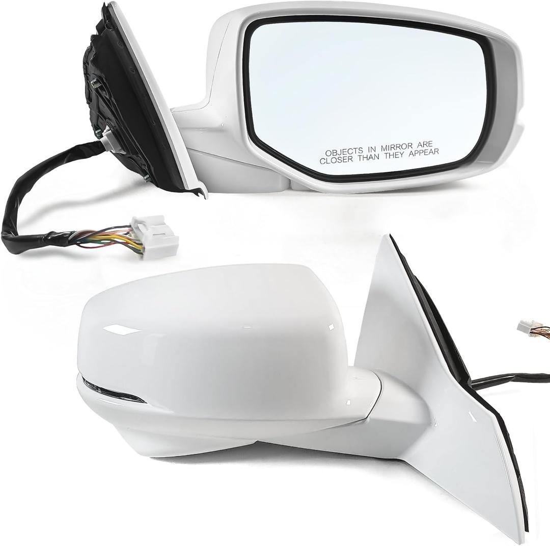 Right Passenger Side Mirror Fits for 2013 2014 2015 2016 Honda accord with Camera Power Glass Heated Turn Signal and Manual Folding Match to White Replace 76200T2GA42ZC (12Pins)