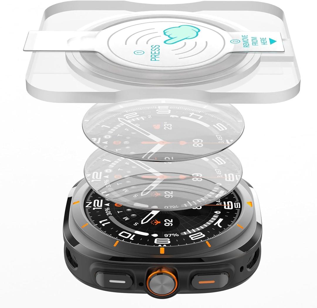 SPGUARD 2 Pack Samsung Galaxy Watch Ultra 47mm(2025/2024) Screen Protector,Auto-alignment Installation Kit Accessories Tempered Glass Screen Protector for ONLY Samsung Galaxy Watch Ultra 47mm(2025/2024)