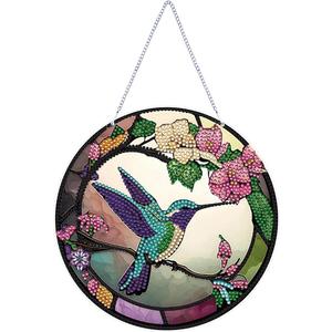 LYENYI DIY 5D Flowers Hummingbird Diamond Painting Kits Hanging Sign Wall Art Sign Bird Diamond Art Suncatcher Window Hanging Ornament Window Pendants Home Garden Wall Door