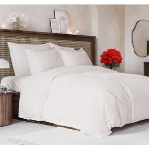 Duvet Cover King Size Set - Extra Soft King Size Duvet Cover 104 x 90 with 2 Pillow Shams - Hotel Luxury Easy Care & Fade Free w/Zipper Closures & Ties - Comfy Breathable Bedding Set (Antique White)