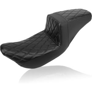 Touring Seat Low Profile 2-Up One-Piece Driver Passenger Seat Extended Reach Step Up Motorcycle Seats Leather Diamond Black Stitching for Harley Road King Electra/Street/Road Glide 2008-2023