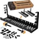 No Drill Under Desk Cable Management Tray - Extendable 16" to 31" Sturdy Steel Desk Cord Hider Raceway - Under Desk Cable Tray Holder with 38 Wire & Cable Rack Organizer Accessories - Black